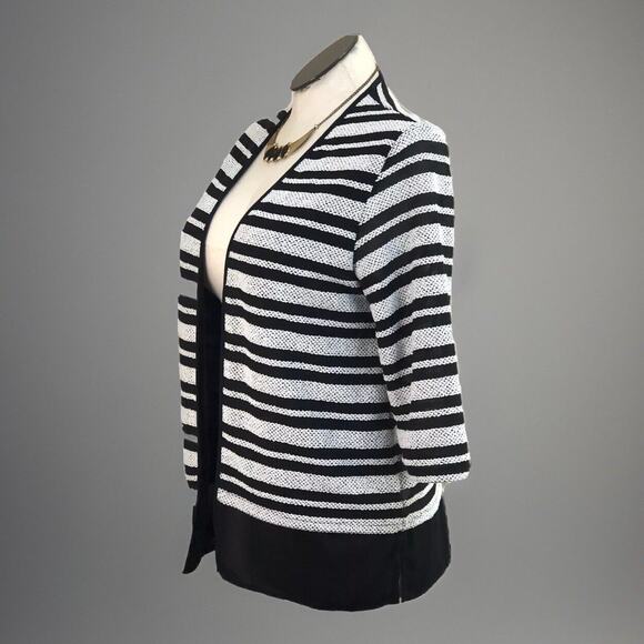 Alfred Dunner Cardigan Womens S Striped Black White Lined Career Open Front Top - Picture 2 of 11